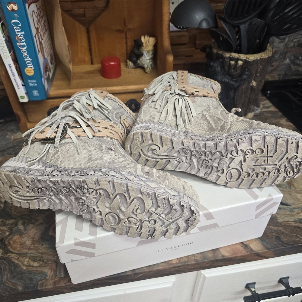 AUTHENTIC EL VAQUERO BEIGE SNAKESKIN BOOTS - Picture 3 of 5